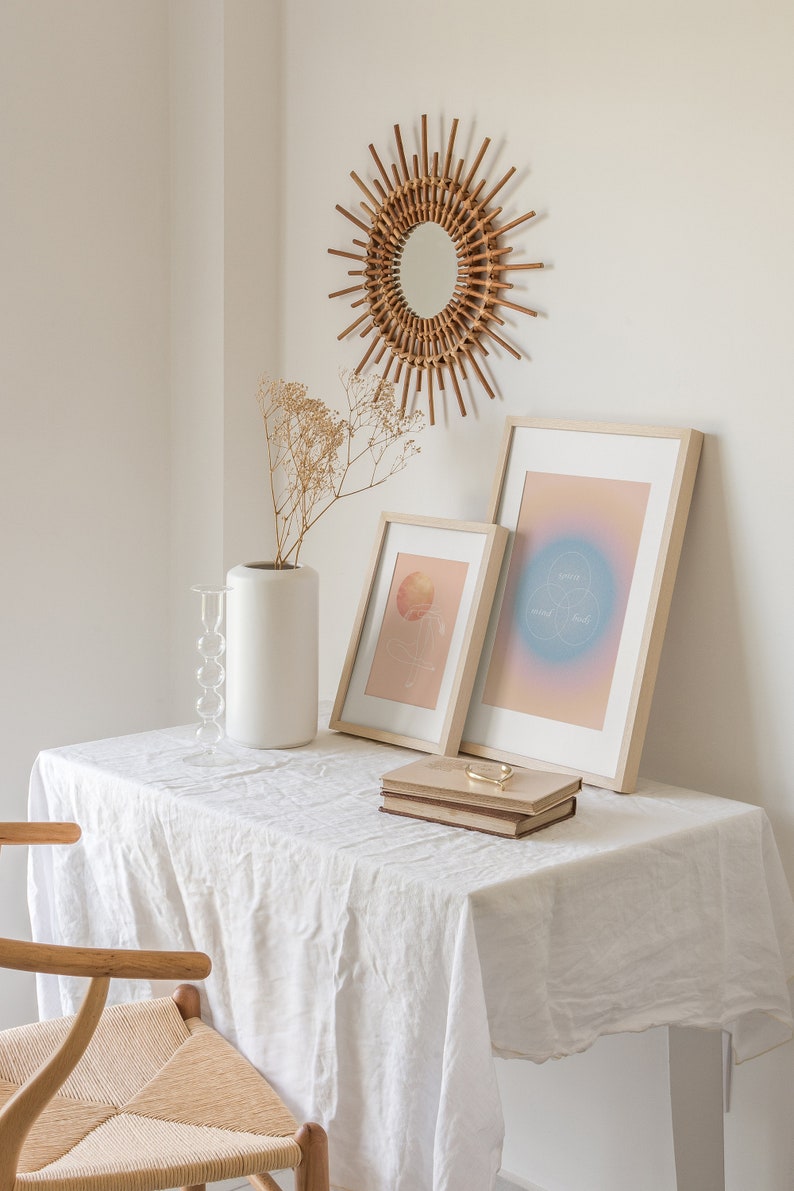 Konsttryck med sinne, kropp och själ, retro, kornig tonad väggkonst, pastellblå orange, psykedelisk sfärkonst, 70-90-tals-lo-fi-konst, välbefinnandeposter bild 3
