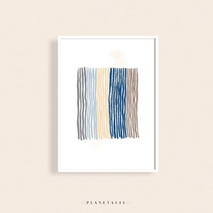 Abstrakte Linien Klassische Blaue Palette, Beige und Blaue Wandkunst, Moderner minimalistischer Druck, skandinavischer Stil Kunst, Zeitgenössisches abstraktes Kunstwerk