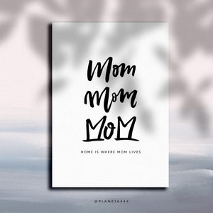 Mother's Day Print, Moeder Quote, Moeder Kunst, Moeder Print, Home Is Where Mom Is, Typografie Print, Quote Art, Mom Gift, Moeder Wensen, Belettering
