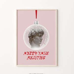 David Navidad Bauble Art Print David Head Merry Xmas Bellezas Wall Art Funny Edit Classic Sculpture Poster David Pink Happy Holidays Artwork