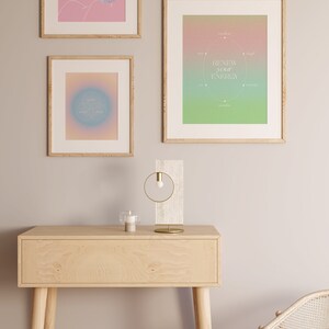 Konsttryck med sinne, kropp och själ, retro, kornig tonad väggkonst, pastellblå orange, psykedelisk sfärkonst, 70-90-tals-lo-fi-konst, välbefinnandeposter bild 5