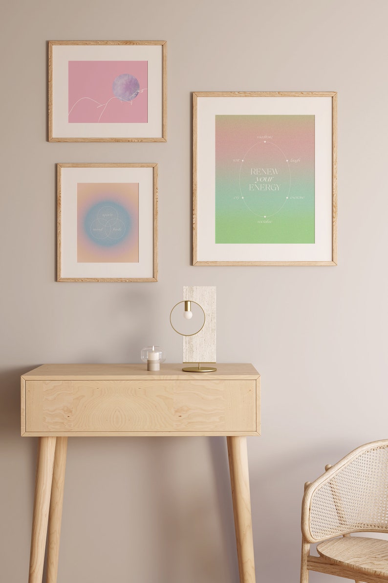 Konsttryck med sinne, kropp och själ, retro, kornig tonad väggkonst, pastellblå orange, psykedelisk sfärkonst, 70-90-tals-lo-fi-konst, välbefinnandeposter bild 5