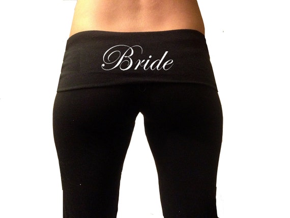 Bride Yoga Pants . High Quality Women's Bride Yoga Pants. Bride Black Fold  Over Yoga Pants . Custom Bridal Yoga Pants . Bride Sweatpants 
