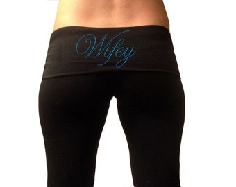 Wifey Yoga Pants . Custom Black Fold Over Yoga Pants . Bride | Etsy