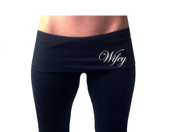 Custom Wifey Black Fold Over Yoga Pants . Custom Bridal Yoga Pants