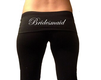 Aangepaste bruidsmeisjes zwarte vouw Over Yoga broek. Aangepaste bruidsmeisjes trainingsbroek. Bruidsmeisje Yoga broek. Bruidsmeisjes Gift