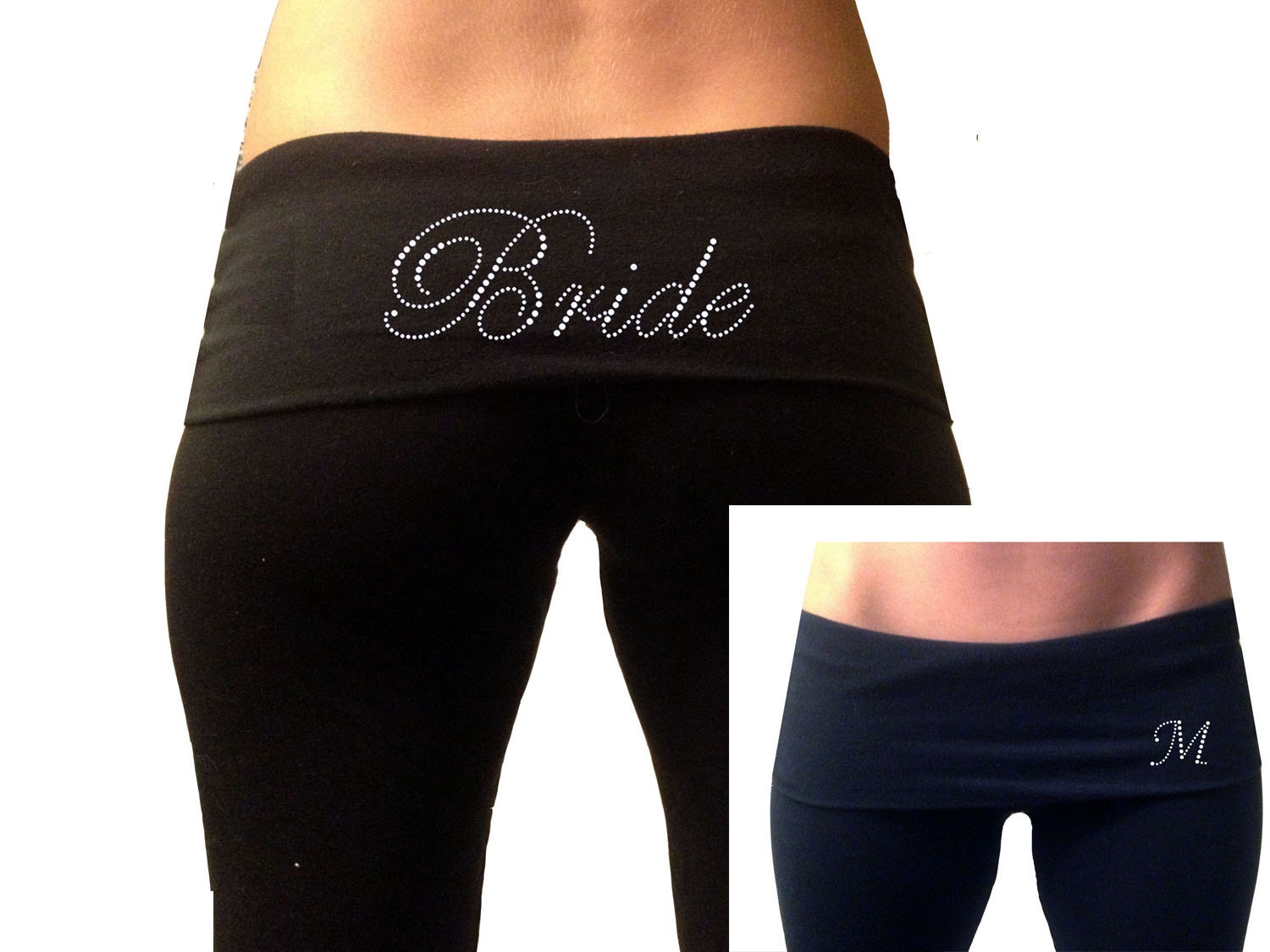 Bride Pants . Bride Yoga Pants . Custom Bride Black Fold Over Yoga