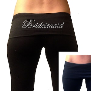 Bridesmaid Yoga Pants . Custom Bridesmaids Black Fold Over Yoga Pants with Monogram Initial .  Bridesmaids Sweatpants .  Bridesmaids Gift