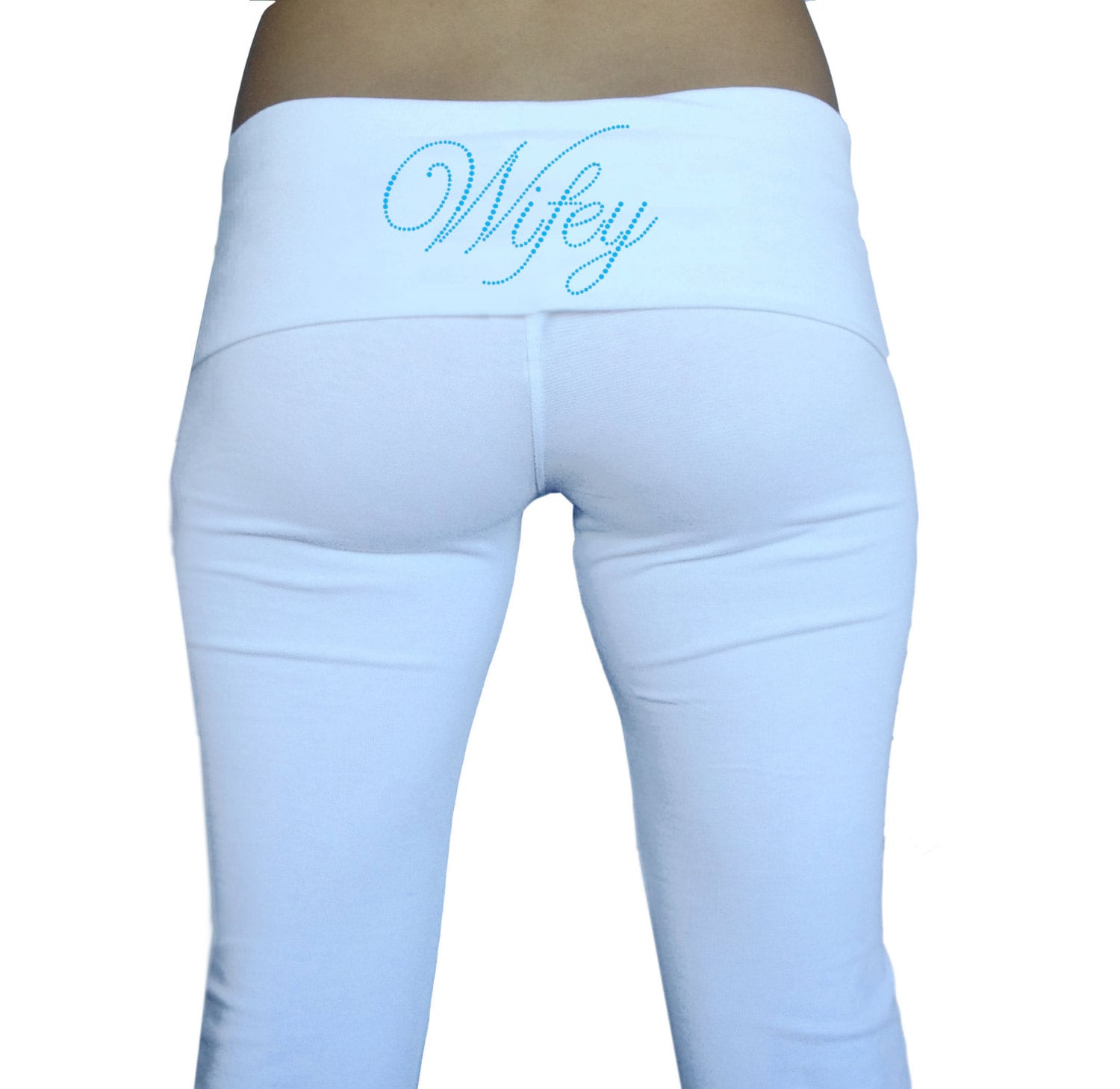 Wifey Pants. Custom Wifey Fold Over Yoga Pants . White Wifey Yoga