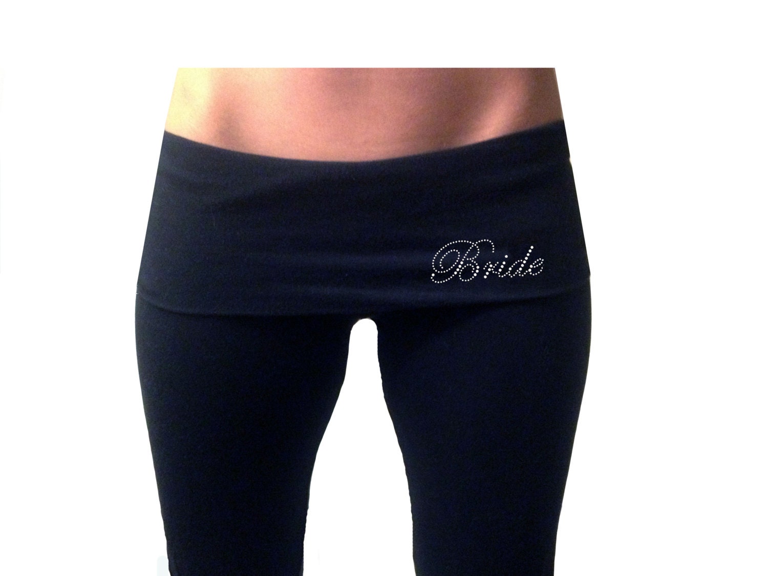 Bride Pants . Bride Yoga Pants . Custom Bride Black Fold Over Yoga