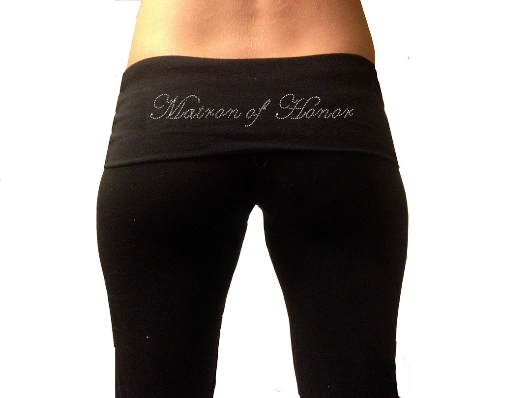 Custom Matron of Honor Black Fold Over Yoga Pants . Matron of