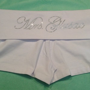 Custom Mrs. Last Name White Fold Over Short Shorts . Custom Bridal Shorts. Custom New Mrs. Last Shorts . BRIDE WHITE SHORTS