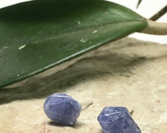 Tanzanite Crystal Stud Earrings - Sterling Silver Post - Polished Stone, Natural Mineral Beauty