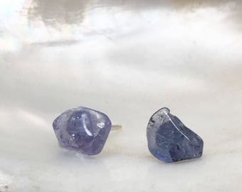 Tanzanite Crystal Stud Earrings - Sterling Silver Post - Polished Stone, Natural Mineral Beauty