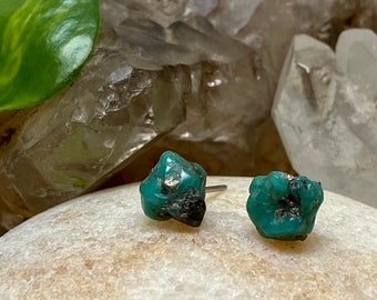 Turquoise Nugget Crystal Stud Earrings - Pyrite Inclusions - Rough, Raw Stone - Natural Mineral Beauty - Surgical Steel Posts