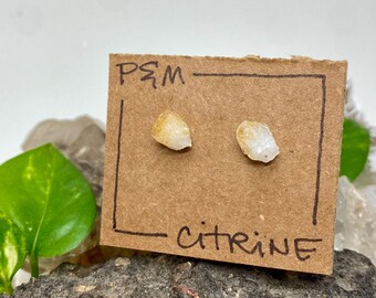 Citrine Crystal Stud Earrings - Rough, Raw Stones - Natural Mineral Beauty - Surgical Steel Post