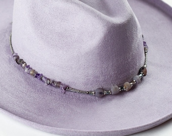Beaded Hat Band: Purple Silver Stone - Adjustable Fedora Accessory