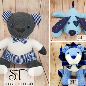 Memory Animal Keepsakes, Personalized Stuffed Memory Bears- Handmade from baby onesies, pajamas, deceased loved one&#39;s clothes, Memorial gift