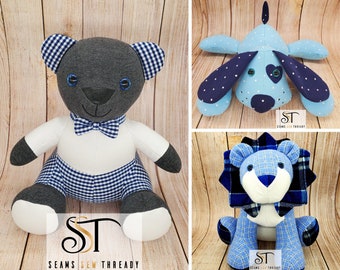 Memory Animal Keepsakes, Personalized Stuffed Memory Bears- Handmade from baby onesies, pajamas, deceased loved one's clothes, Memorial gift