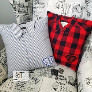 Memory Pillow Button-Down Shirt - Pillow with zipper - Handmade Keepsake from shirts - Bereavement, Grief, Memorial Gift for Loved One