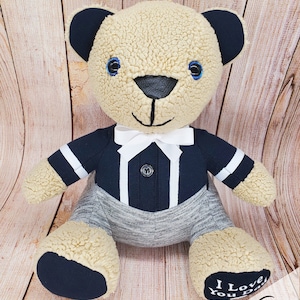 Memory Bear Keepsake/ Personalized Stuffed Animal - Handmade from loved one&#39;s clothes, shirts, pajamas, onesies - Memorial  Teddy Bear Gift