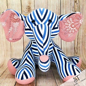 Keepsake Elephant - Memory Bear/ Personalized Stuffed Animal - Handmade from baby onesies, pajamas, deceased loved one&#39;s clothing - Memorial