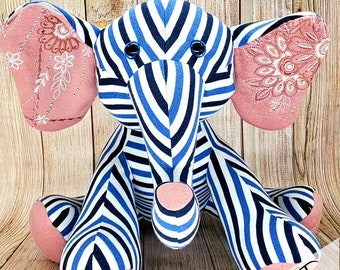 Keepsake Elephant - Memory Bear/ Personalized Stuffed Animal - Handmade from baby onesies, pajamas, deceased loved one's clothing - Memorial