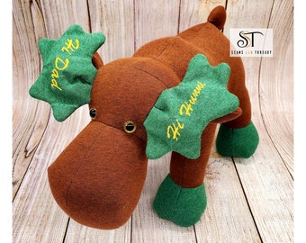 Keepsake Moose - Memory Bear / Personalized Stuffed Animal - Handmade from baby onesies, pajamas, deceased loved one's clothing Memorial