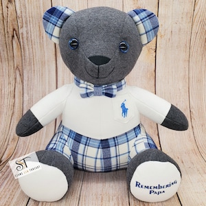 Memory Bear Keepsake/ Personalized Stuffed Animal - Handmade from loved one&#39;s clothes, shirts, pajamas, onesies - Memorial  Teddy Bear Gift
