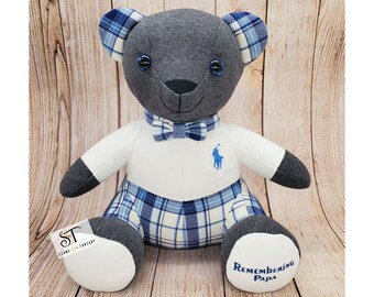 Memory Bear Keepsake/ Personalized Stuffed Animal - Handmade from loved one's clothes, shirts, pajamas, onesies - Memorial  Teddy Bear Gift