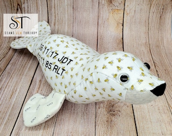 Memory Seal / Sea Lion - Personalized Stuffed Animal - Handmade from baby onesies, pajamas, loved one's clothes- Memorial Keepsake Bear