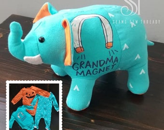 Keepsake Elephant - Memory Bear/ Personalized Stuffed Animal - Handmade from baby onesies, pajamas, deceased loved one's clothing - Memorial