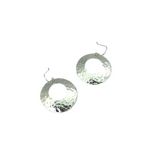1.25&quot; Cut Out Sterling Disc Earrings,  Hammered and Domed Circle Dangle Earrings