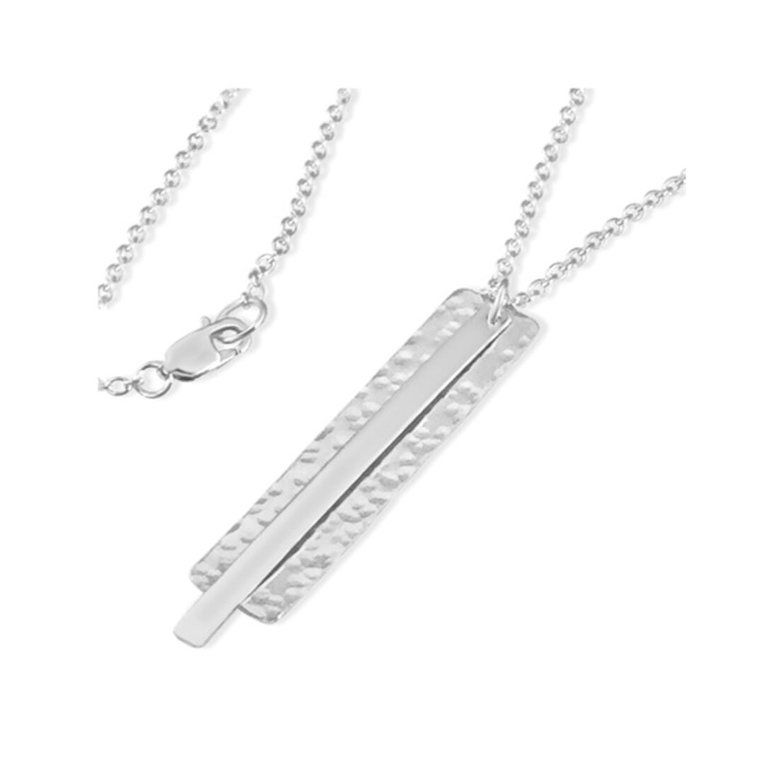 Sterling Silver Bar Necklace, Silver Pendant, Art Deco Hammered Silver