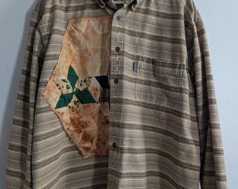 Men's Size XXL Woolrich Flannel Shirt Rust Dyed Vintage Quilt Blocks