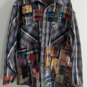 Upcycled Flannel Shirt: Unisex Patchwork Quilt Clothing (Size Large)