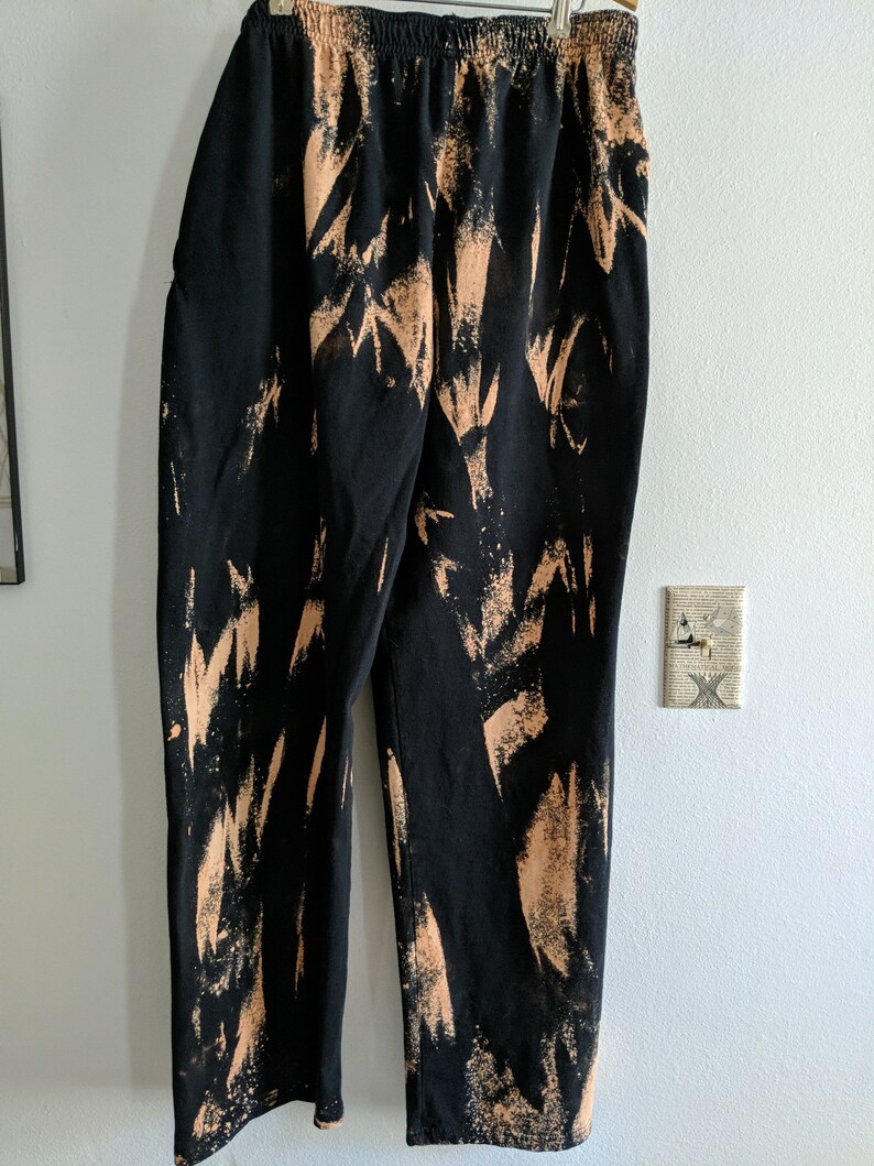 Bleach Dye Size Large Black Cotton Drawstring Pants Etsy