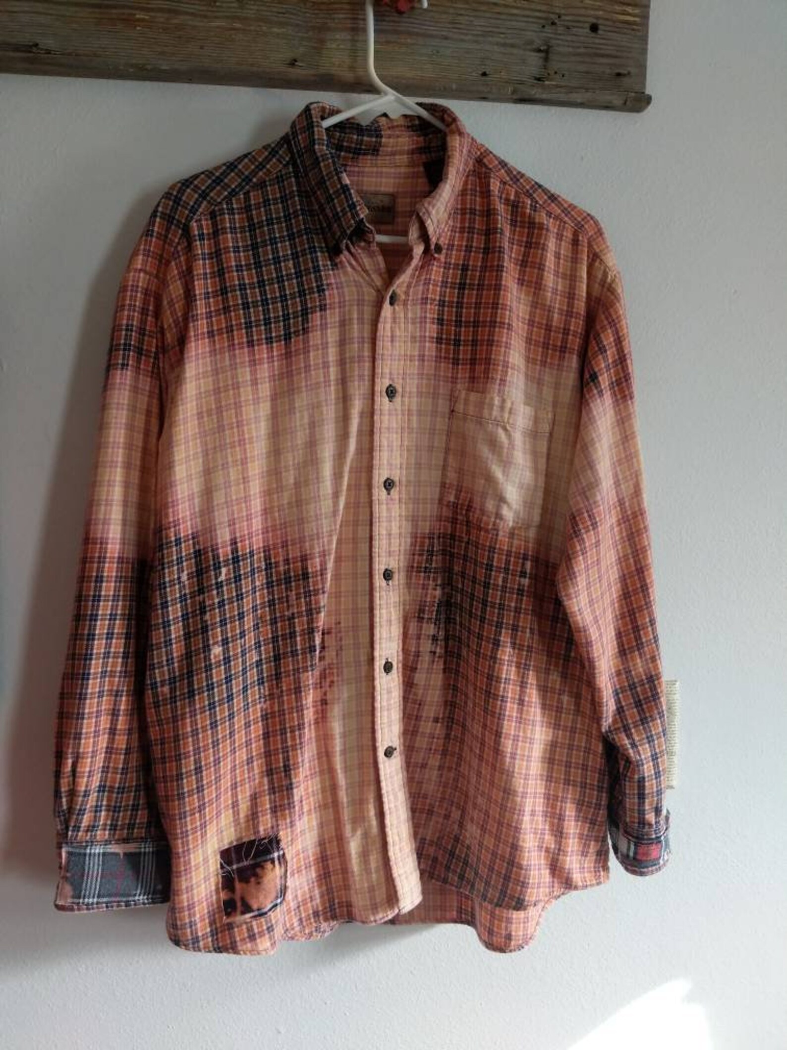 Bleached Flannel Shirt Men's Size Large Flannel Patch Etsy