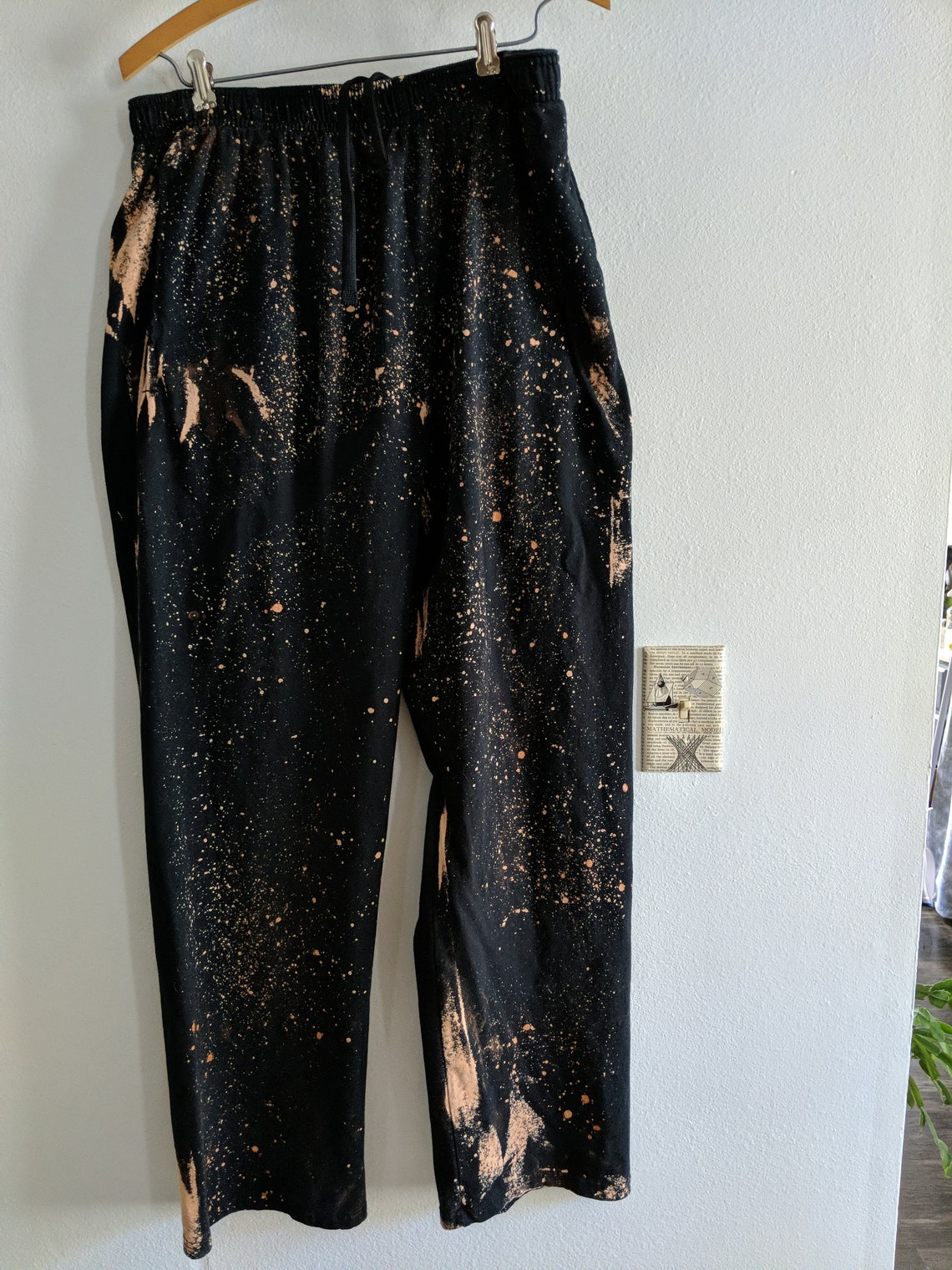 Bleach Dye Size Large Black Cotton Drawstring Pants Etsy
