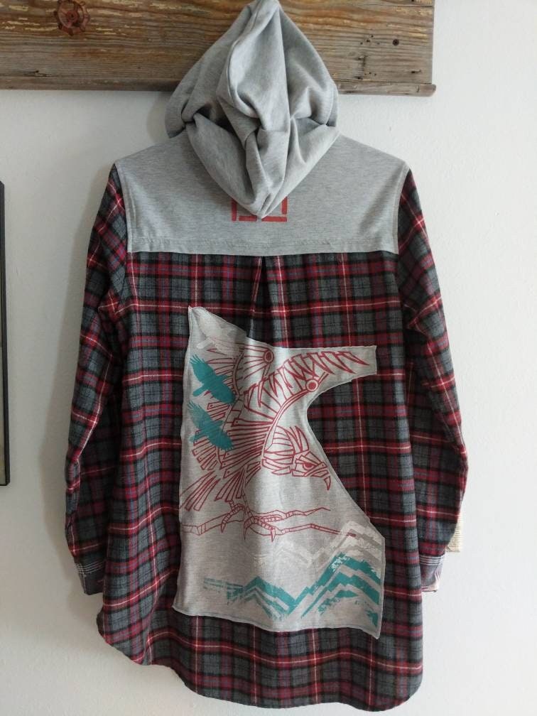 Patchwork flannel hoodie sale