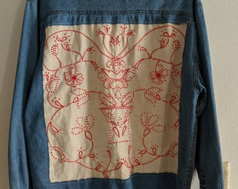 Embroidery Panel Women's Chambray Shirt Size Large