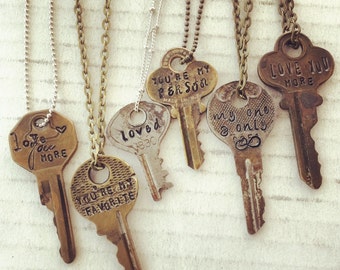 Stamped Vintage Key Necklace