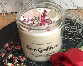 Love Goddess Crystal Candle - Soy Candle - Aphrodite Candle - Spell Candle - Ritual Candle - Mindfulness Gift - Intention Candle