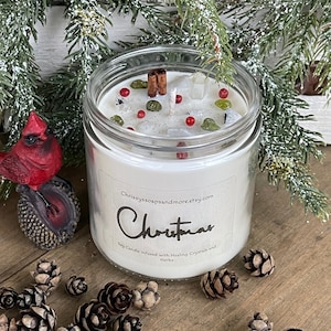 Christmas Crystal Candle - Yule Candle - Soy Candle  - Mindfulness Gift - Winter Candle - Holiday Decor - Holiday Candle