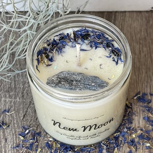 New Moon Crystal Candle - New Beginnings Candle - Manifestation Candle - Ritual Candle  - Intention Candle - Healing Crystals and Stones