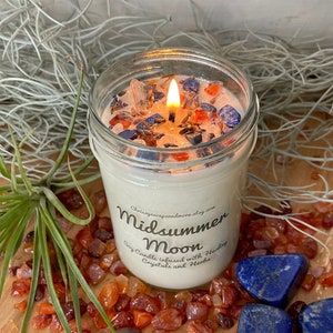 Midsummer Moon Crystal Candle - Soy Candle - Scented Candle - Healing Crystals and Herbs - Manifestation candle - Mindfulness Gift