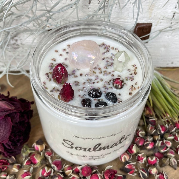 Soulmate Crystal Candle - Soy Candle - Love Candle - Intention Candle - Mindfulness Gift - Valentine Gift - Anniversary Gift