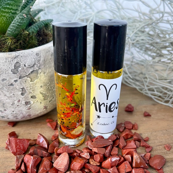 Aries Zodiac Crystal Infused Perfume Oil - Healing Crystals Roller Bottle Oil - Horoscope Oil - Astrology Perfume Oil - April Birthday Gift