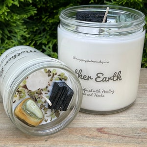 Mother Earth Crystal Soy Candle - Gaia Goddess - Energy Candle - Ritual Candle - Grounding Candle - Intention Candle - Healing Crystals