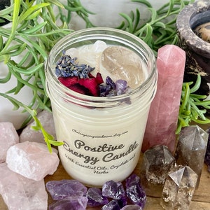 Positive Energy Candle 8oz - Crystal Candle - Aromatherapy Candle - Good Vibes